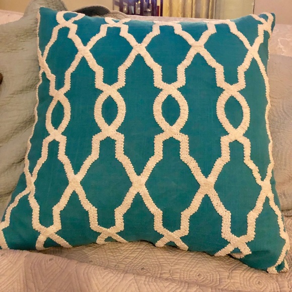 Turquoise Throw Pillow with White Embroidery - Picture 2 of 5